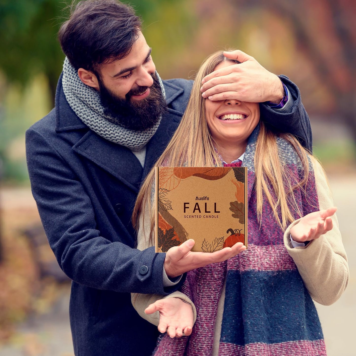 Auelife Fall Candle Set | 4 Pack Scented Candles for Home - Candle Gifts for Women Men, Soy Candles Home Scented | Autumn Fragrance of - Apple Pie/Cinnamon/Harvest/Wreath