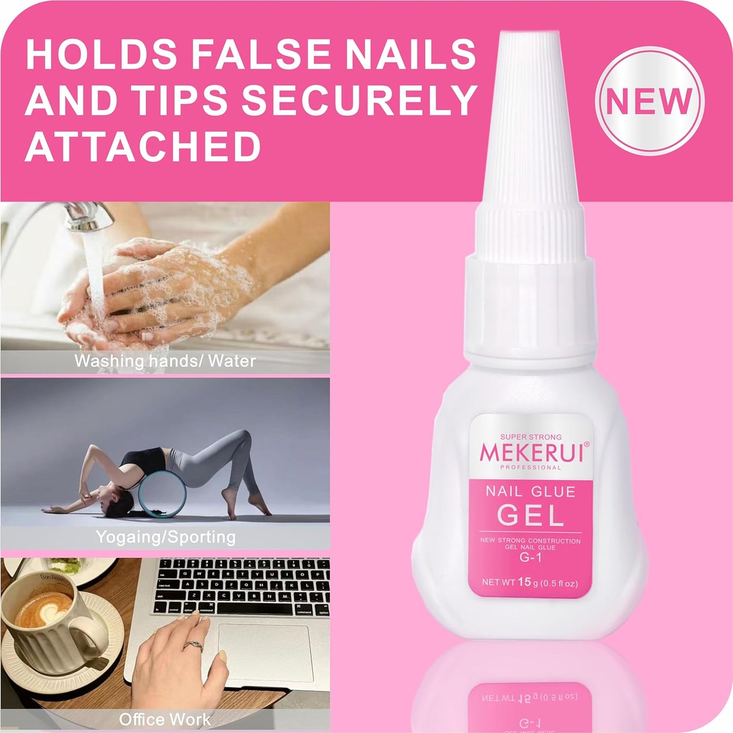 Super Strong Nail Glue Gel (15g) for Press on Nails,Drip and Clog Proof,7S Quickly Dry Without UV Light,Long-Lasting 30+Days,Waterproof Beauty Secret Professional Salon Quality (1, Nail Glue)