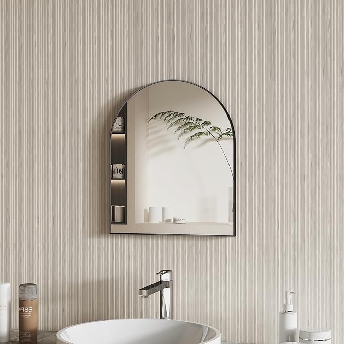 15x18 Inch Compact Black Arched Mirror Perfect for Small Bathroom Vanity & Decorative Wall Use Space-Saving Brushed Metal Frame Arch Mirror for Bathroom Living Room Bedroom or Entryway
