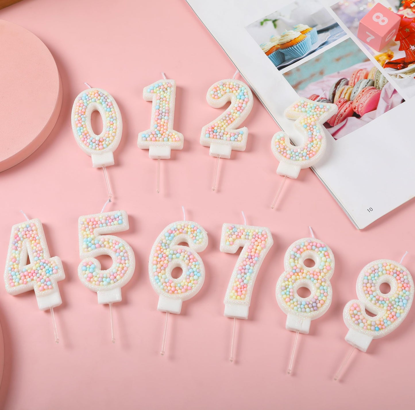 EAKE 19th Birthday Candle Macaron Glitter 3D Pastel Number 19 Candles for Birthday Cakes Girl Women Sweet Theme Birthday Wedding Anniversary Party Cake Decoration