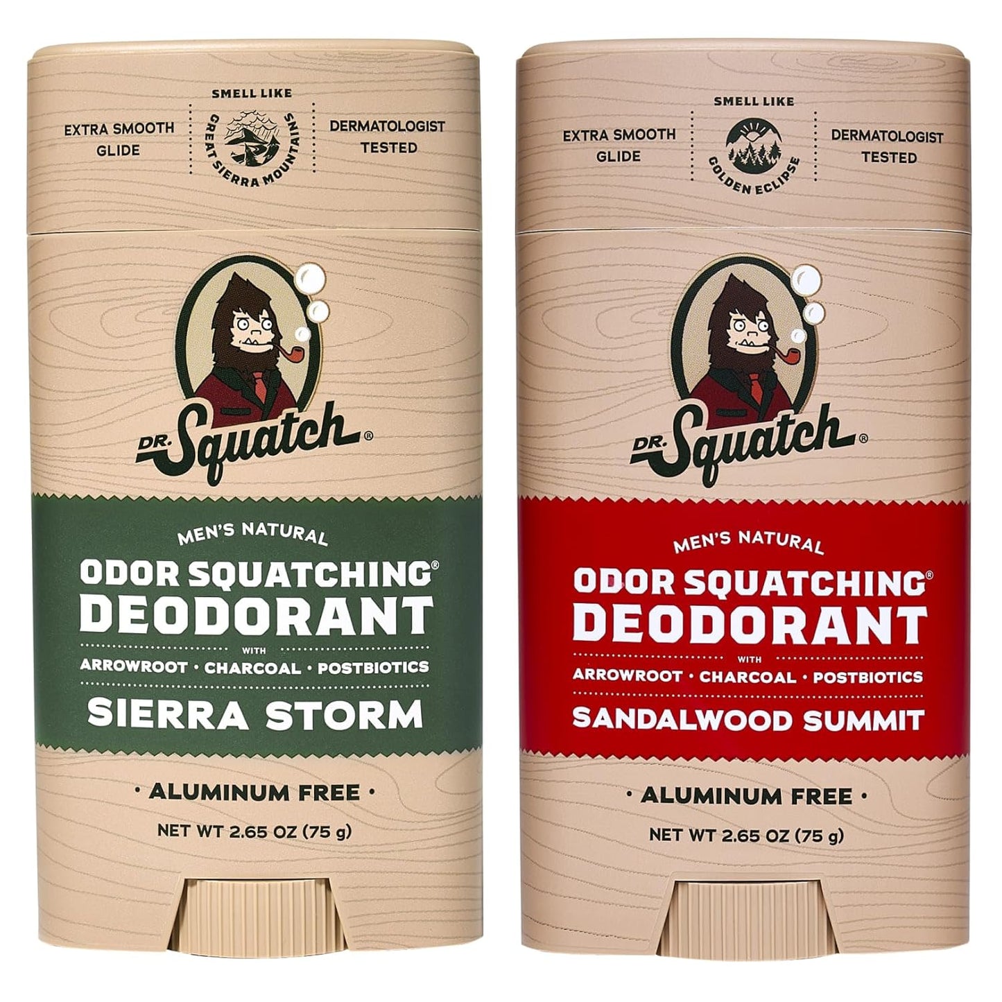 Dr. Squatch Natural Deodorant for Men â Odor-Squatching Men's Deodorant Aluminum Free - Sierra Storm + Sandalwood Summit (2.65 oz, 2 Pack)