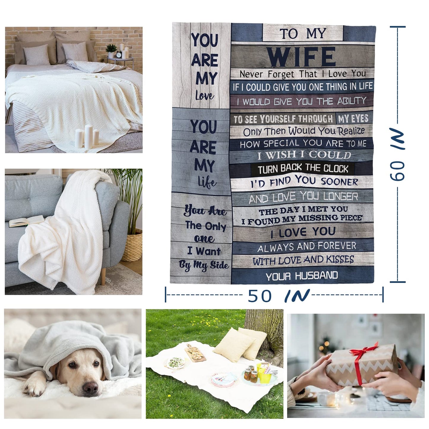Yamco Wife Gifts - Birthday Gifts for Wife - I Love You Romantic Blankets 60"x50" - Top Wifey Gift for Birthday - Best Anniversary Presents for Women - Cool Mothers Day Anniversary Ideas from Husband