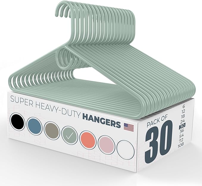 Neaties Super Heavy Duty Clothes Hangers 30 Pack â Made in The USA - 10lb Capacity, Thick Plastic Hangers for Pants, Coats, Jackets, Jeans and Adult Clothing â Mint