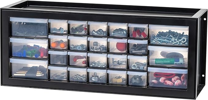 IRIS USA Plastic Storage Drawers, Made in USA, 26-Drawer Organizer Cabinet, Stackable Teacher Toolbox for Crafts, Stickers, Crayons, Markers, Beads, Hardware, Building Bricks, Garage Storage â Black