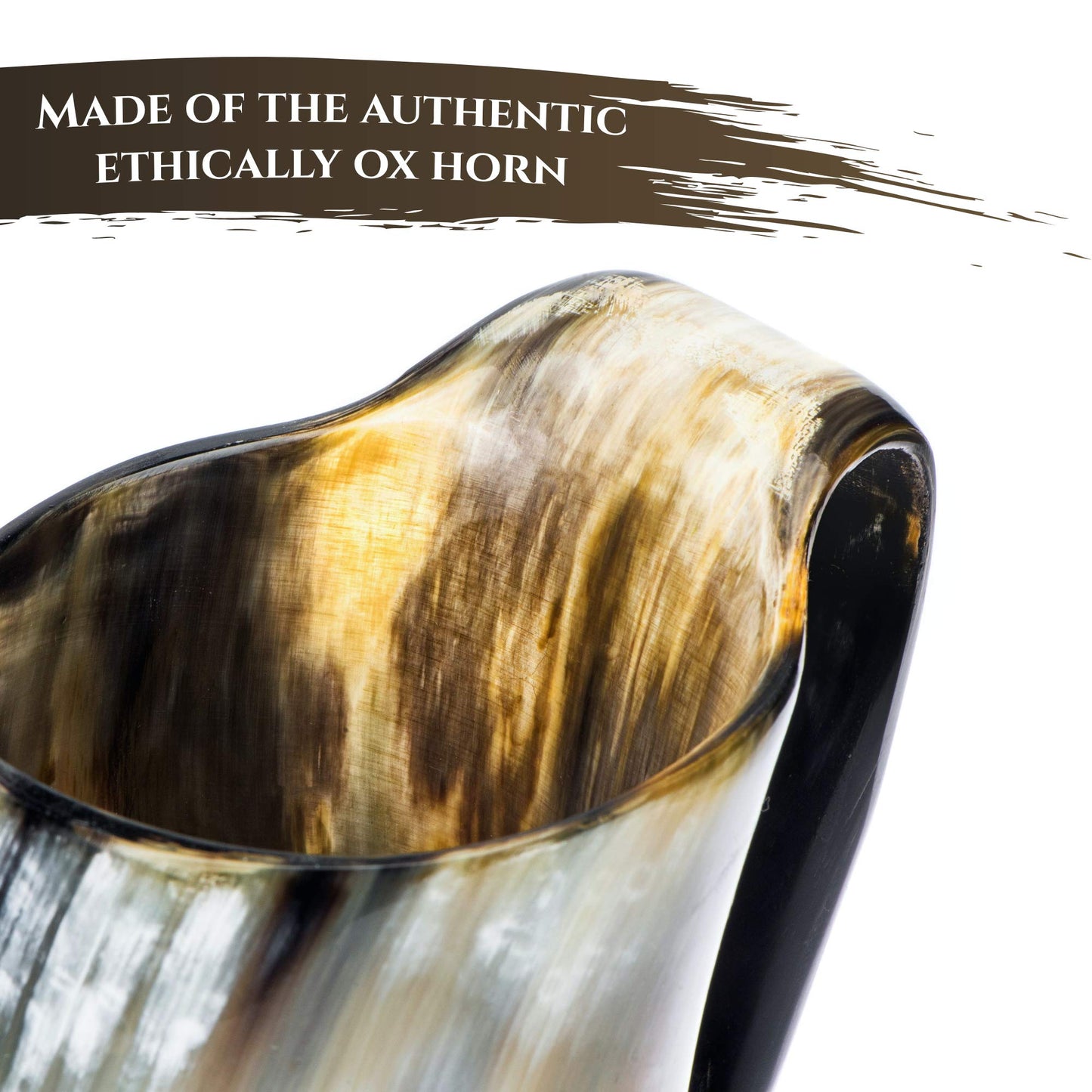 Trondebal Viking Drinking Horn Mug, 15-20 Oz Natural Ox Horn Cup & Cofee Stein | Cool Unique Gift for Men and Women, Home Decor Accessories | Shot Glasses for Beer, Ale, Whiskey, Mead