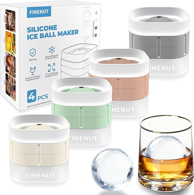 Silicone Ice Ball Mold with Lid, 4 Pack â 2.5 Inch Large Sphere Round Ice Maker, Easy Release BPA-Free Silicone Trays for Whiskey & Cocktails, Home Bars & Freezer (Multicolor-Premium)