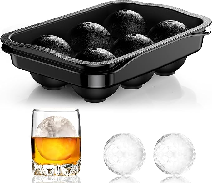Round Ice Cube Mold with Lid - 2.2 Inch Sphere Ice Ball Maker, Large Whiskey Ice Cubes Mold with Easy Release, Reusable Silicone & Plastic Tray for Bourbon, Scotch, Brandy, Cocktails, Gift