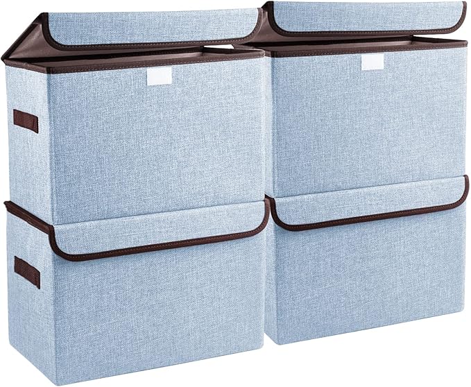 Foldable Storage Bins with Lids, Decorative Storage Baskets, Large Storage Boxes for Home, Office, Bedroom, Closet, Blue, Medium, 4 Pack 14.6 x 9.5 x 9.5â