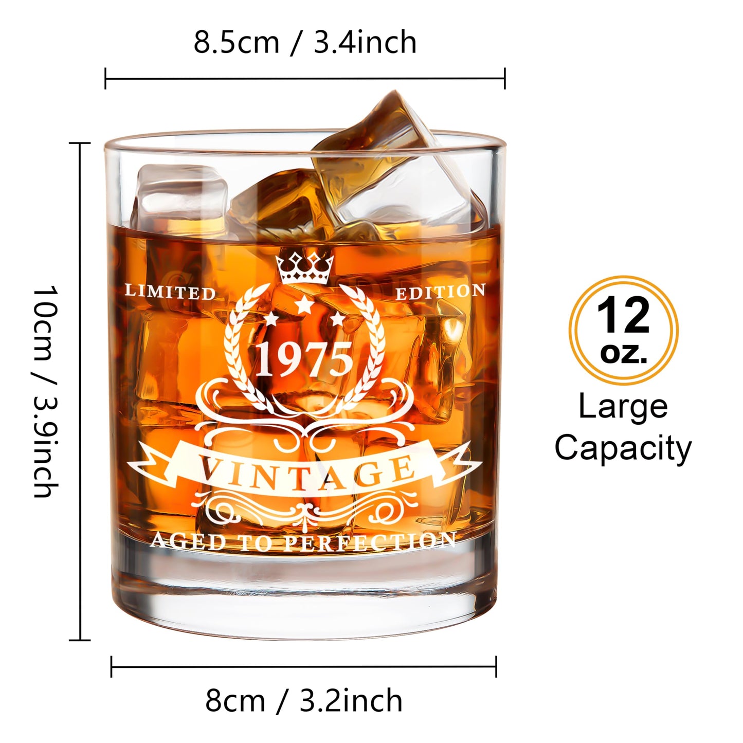 LIGHTEN LIFE 50th Birthday Gifts for Men 12 oz,1975 Whiskey Glass in Valued Wooden Box,50th Birthday Bourbon Glass for 50 Years Old Dad,Husband,Friend