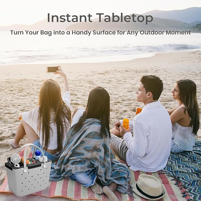 Tote Topper Tray Accessories for Bogg Bag Large - Waterproof EVA Table Top Organizer Lid with Cup Holder, Snack, Phone & Drink Holders for Beach, Pool, Picnic, Travel (Black)