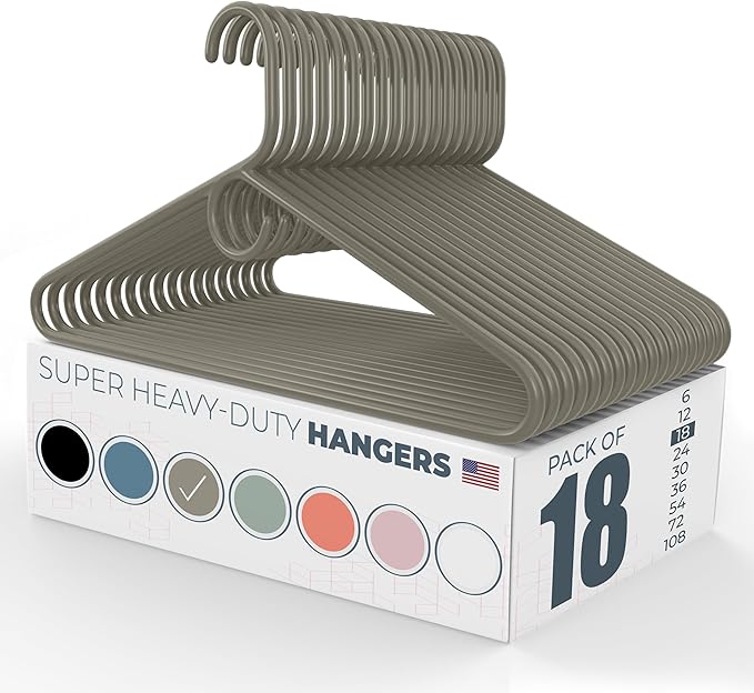 Neaties Super Heavy Duty Clothes Hangers 18 Pack â Made in The USA - 10lb Capacity, Thick Plastic Hangers for Pants, Coats, Jackets, Jeans and Adult Clothing â Gray