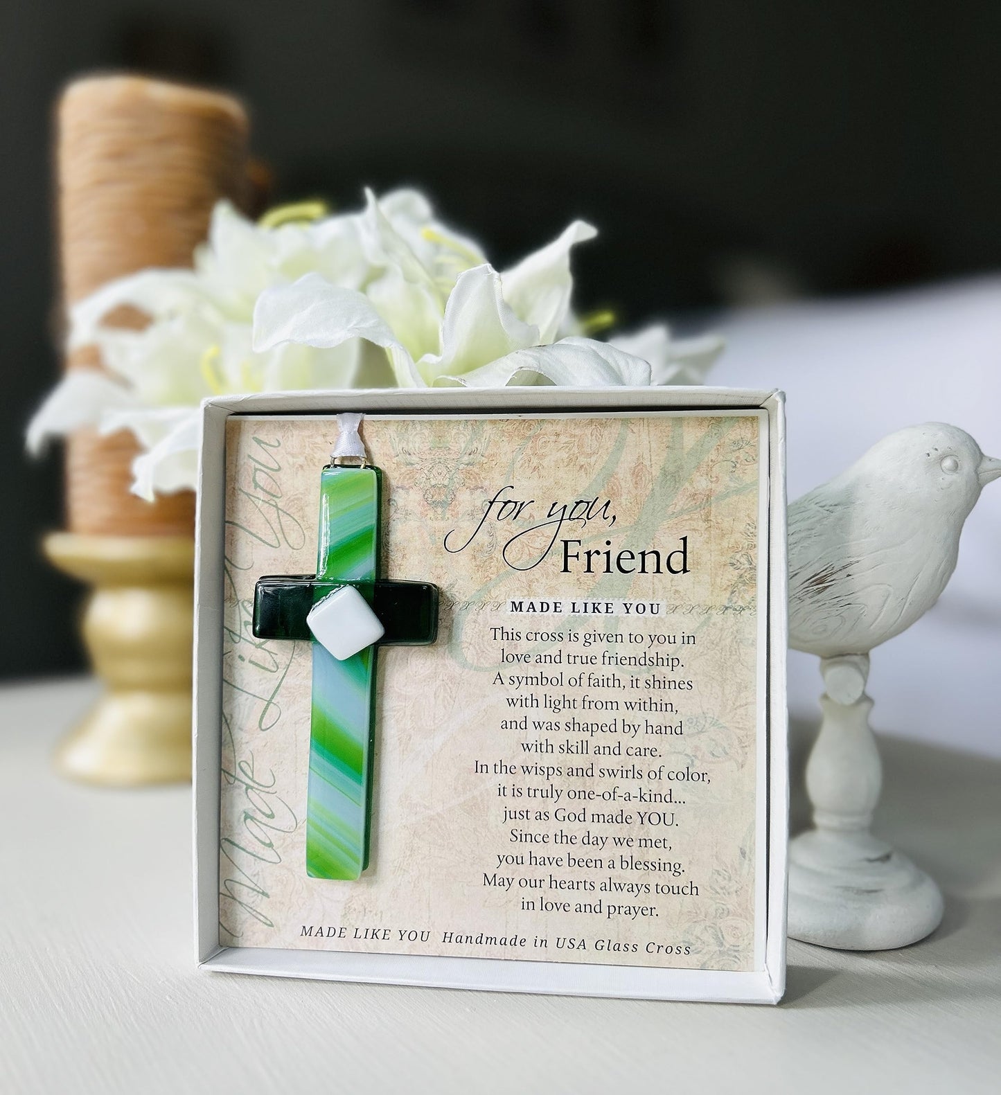 The Grandparent Gift Co. Religious Gift for Friend - Handmade in USA Glass Cross with Sentiment - Your Friendship is A Blessing - Celebrating Friendship - Christian Gift for Friend