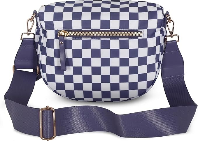 Checkered Crossbody Bag for Women, Spacious Sling & Stylish Bum Bag for Travel, Concerts, Festival, Nylon Fanny Pack Belt Bag (Colour Bum Bag-Cloudy Purple Checkered)