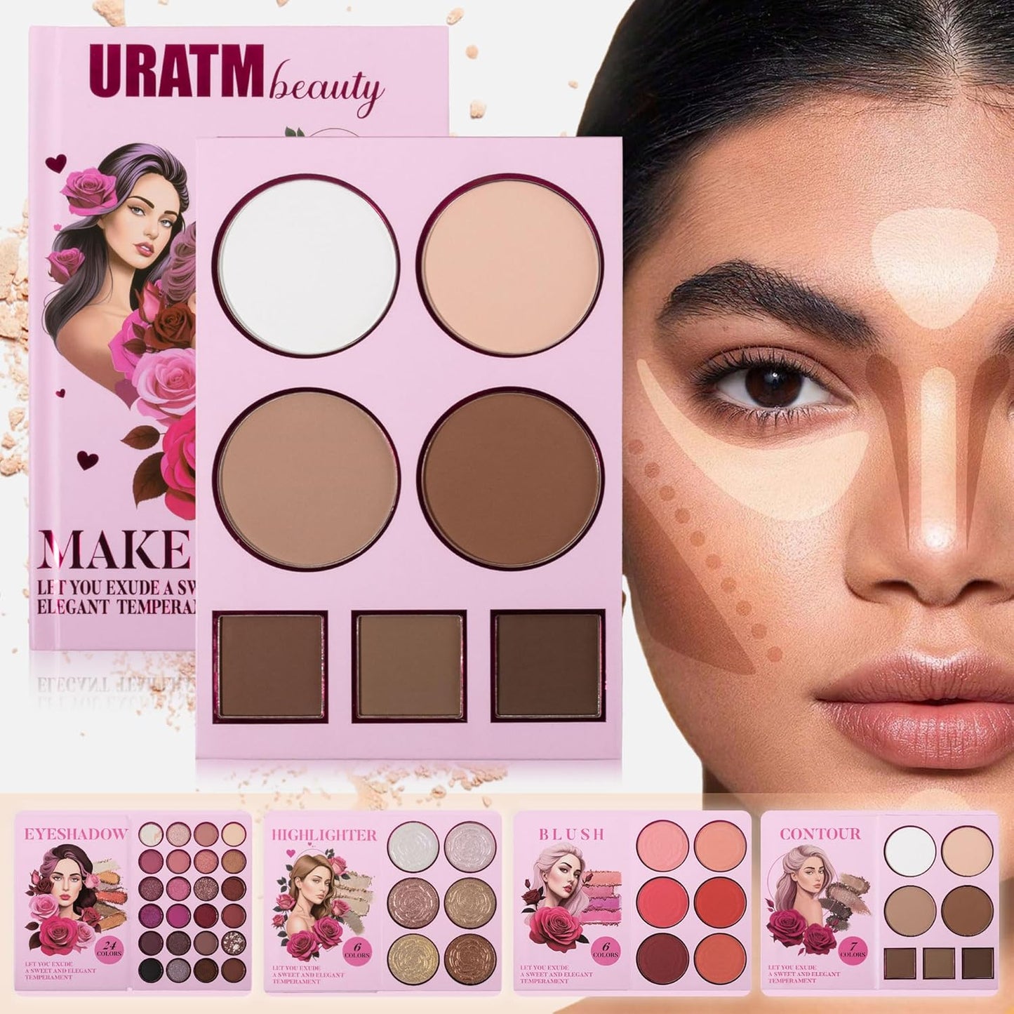 4-Layer Multi - Functional Beauty Book Kit- Style Makeup Palette Ingeniously Combines Eyeshadows, Blushes, Highlighters, Contour Powders In One,Best Choice for A Gift for Women (U103A)