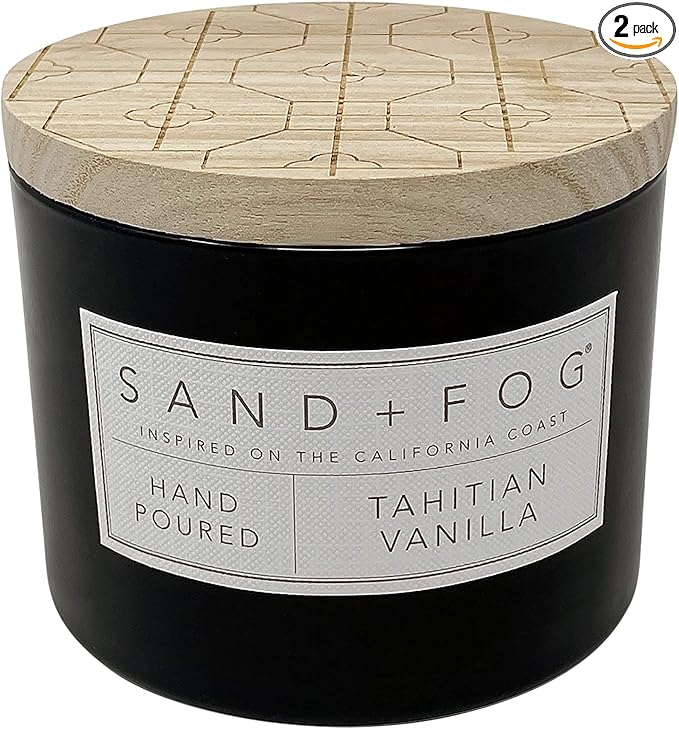 Sand + Fog Scented Candle -Tahitian Vanilla â Additional Scents and Sizes â 100% Cotton Lead-Free Wick - Luxury Air Freshening Jar Candles - Perfect Home Decor â 12oz
