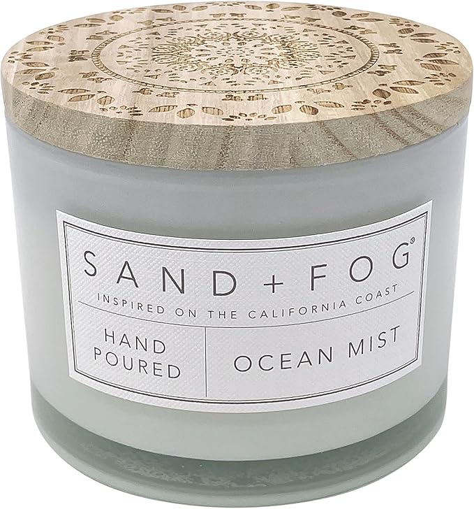 Sand + Fog Scented Candle - Ocean Mist â Additional Scents and Sizes â 100% Cotton Lead-Free Wick - Luxury Air Freshening Jar Candles - Perfect Home Decor â 12oz