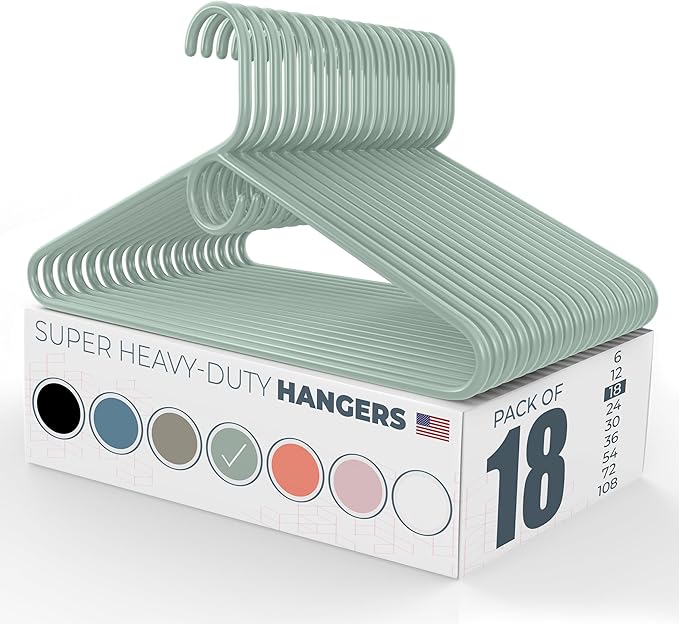 Neaties Super Heavy Duty Clothes Hangers 18 Pack â Made in The USA - 10lb Capacity, Thick Plastic Hangers for Pants, Coats, Jackets, Jeans and Adult Clothing â Mint