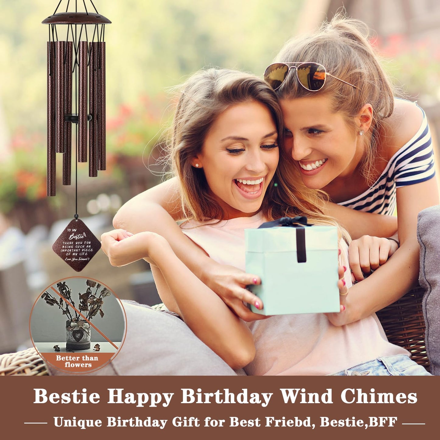 Doopeer Best Friend Birthday Gifts for Women, Unique Birthday Gifts for Best Friends BFF Bestie, 32" Bronze Wind Chimes