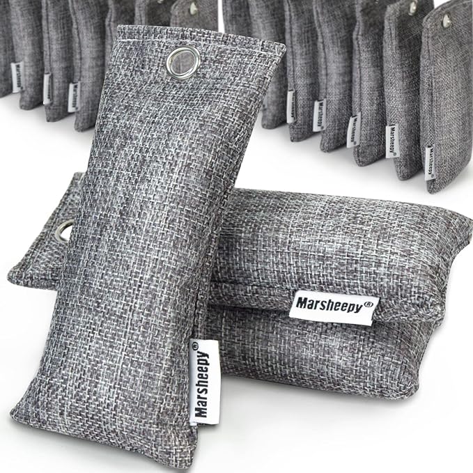 Marsheepy 24 Pack Charcoal Shoe Deodorizer Bags, Bamboo Charcoal Air Purifying bags, Odor Absorber, Odor Eliminator for shoes, Home, Closet, Petï¼24X50gï¼