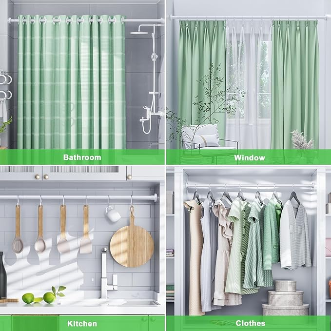 Ausemku Shower Curtain Rod 32-65 Inch Adjustable - 1 Inch Diameter Heavy Duty No drill Spring Tension Shower Rod, Non-Slip Rustproof Telescopic Rod for Bathroom, White