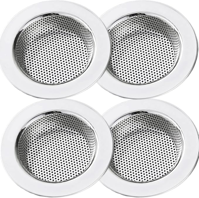 LASSHSWA Kitchen Sink Strainer Stainless Steel, Kitchen Sink Drain Strainerï¼Sink Strainers for Kitchen Sinks with Large Wide Rim 4.5" Diameter (4 Pack)