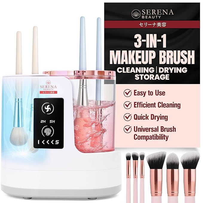 Automatic Electric Makeup Brush Cleaner Machine â 3-in-1 Automatic Makeup Brush Cleaner & Dryer, USB Powered, 5 Min Auto-Cycle, Cleans & Dries Multiple Brushes in 5 min.
