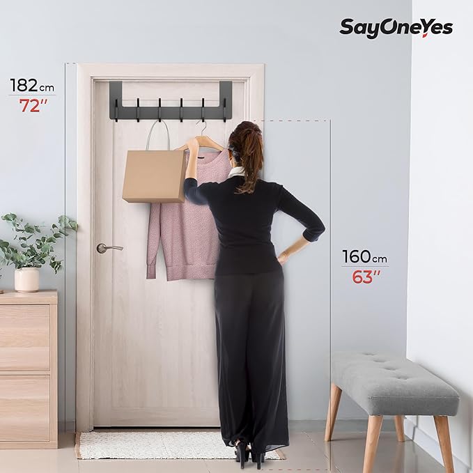 Matte Black Over The Door Hooks β Heavy Duty Stainless Steel Door Hanger with 6 Double Hooks for Hanging Towels, Coats, Robes, Hats, Bags β No Drill Over Door Towel Rack for Bathroom & Bedroom, 2 Pack