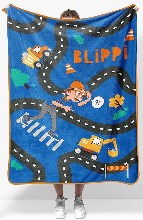 Jay Franco Kids Plush Throw Blanket â Soft & Cozy Fleece Throw for Bedroom & Couch Décor, Official Licensed Product, Blue - Blippi, 40x50 - Travel Blanket