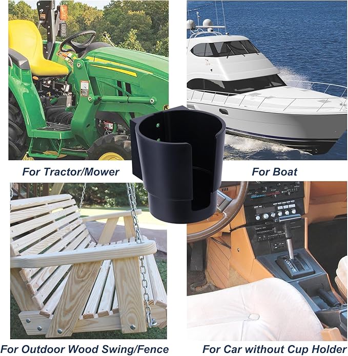 Universal Large Cup Holder Wall Mount, Heavy Duty Plastic Drink Holder for Boat Car Truck RV Bus Tractor Wall Wood, Vertical or Horizontal Mount, Fit Most Cups, Bottles, Cans, Tumblers Black Pack of 1