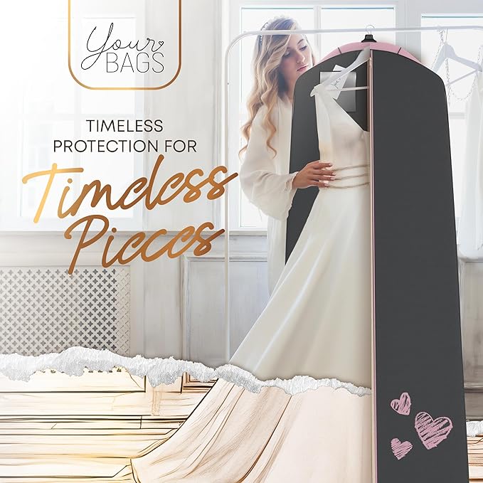 Your Bags Wedding Dress Garment Bag – 72" Garment Bags for Hanging Clothes with 20" Gusset for Puffy Gowns – Durable Dress Cover for Travel or Storage – Rip-Resistant with ID Window - She Said Yes