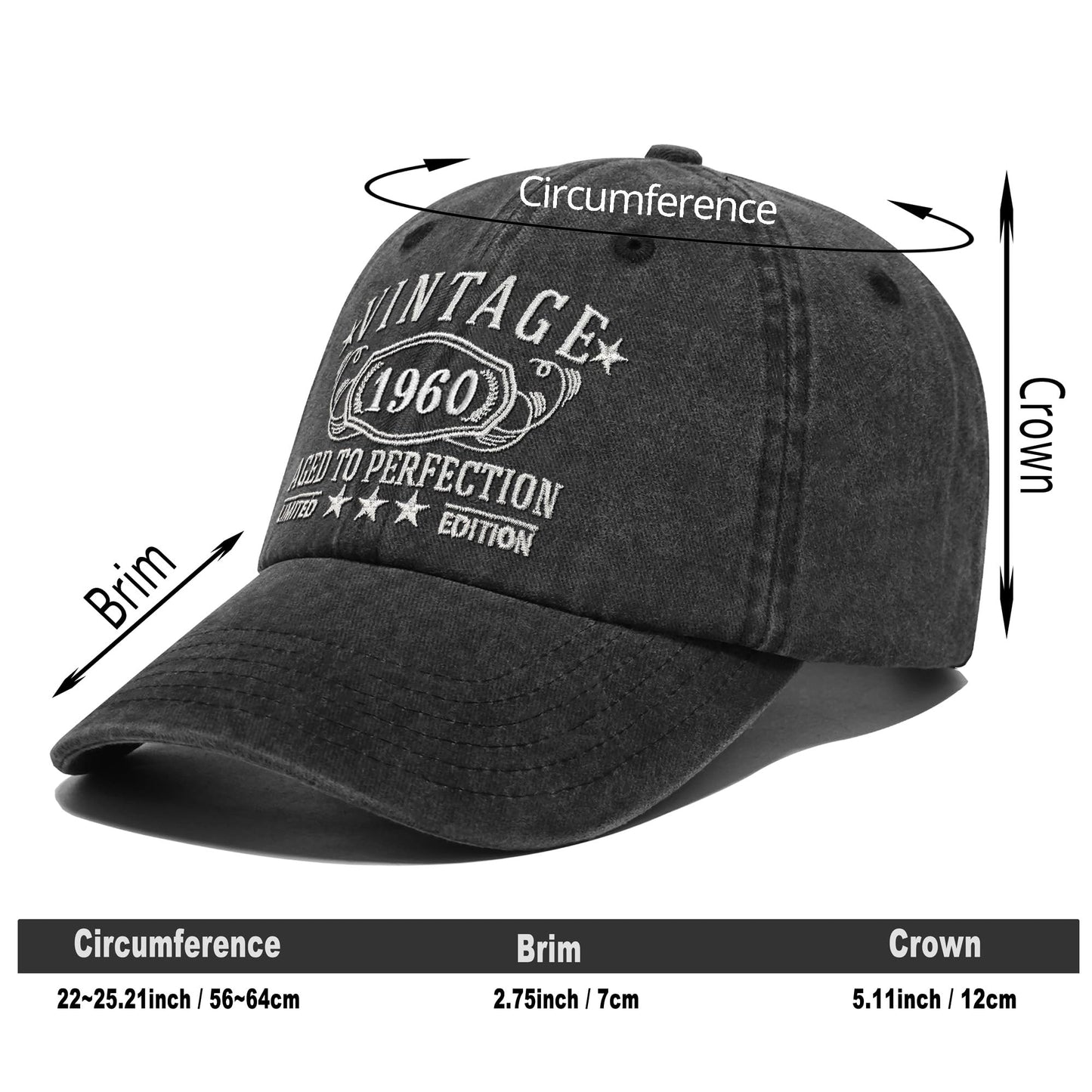 65th Birthday Gifts for Men Grandpa,1960 for 65 Year Old Vintage Baseball Hat, Turing 65th Parents