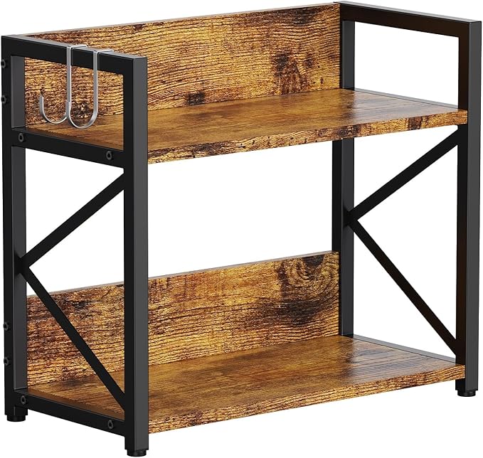 RUILALIFE 2 Tier Kitchen Counter Shelf Organizer, Coffee Bar Station Organizer for Countertopï¼Space Saving Spice Rack, Desk Shelf Riser, Coffee Bar Accessories(Rustic Brown, Medium)