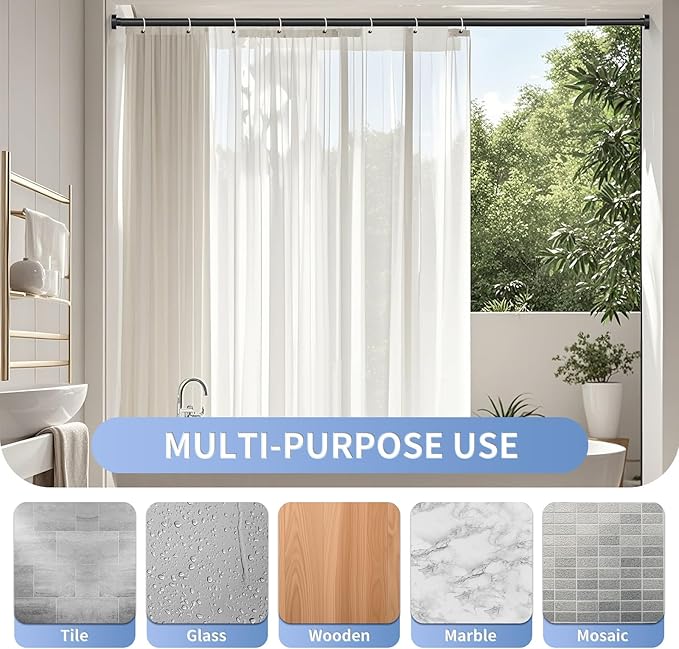 Black Shower Curtain Rod 34-66 Inches(2.8-5.5ft) Never Rust Adjustable Shower Rod Spring Tension Non Slip No Drilling Shower Rods for Bathroom Garland Window