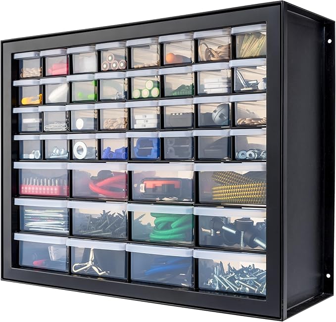 IRIS USA Small Parts Storage, Made in USA, Cabinet, 44-Drawer Organizer for Screws, Nuts, Bolts, Electronics, Hardware, Beads, Crafts, Building Bricks, Stackable Garage Storage â Black