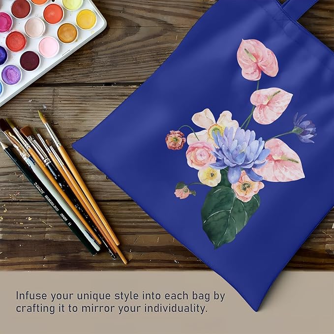 1 Pack Available Premium Canvas Reusable Tote Gift Bags,Made of Natural Canvas with Handle,Work,DIY,Shopping(Blue)