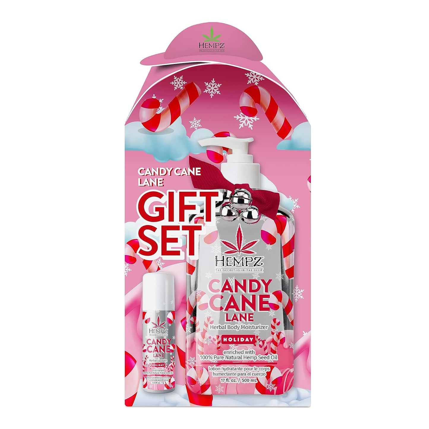 Hempz Holiday Gift Set, Candy Cane Lane Moisturizer (17 Oz) & Lip Balm (.44 Oz) â Holiday Moisturizing Lip Balm & Hydrating Lotion Skin Care Gift Set for Women & Men for Combatting Dry Lips & Skin