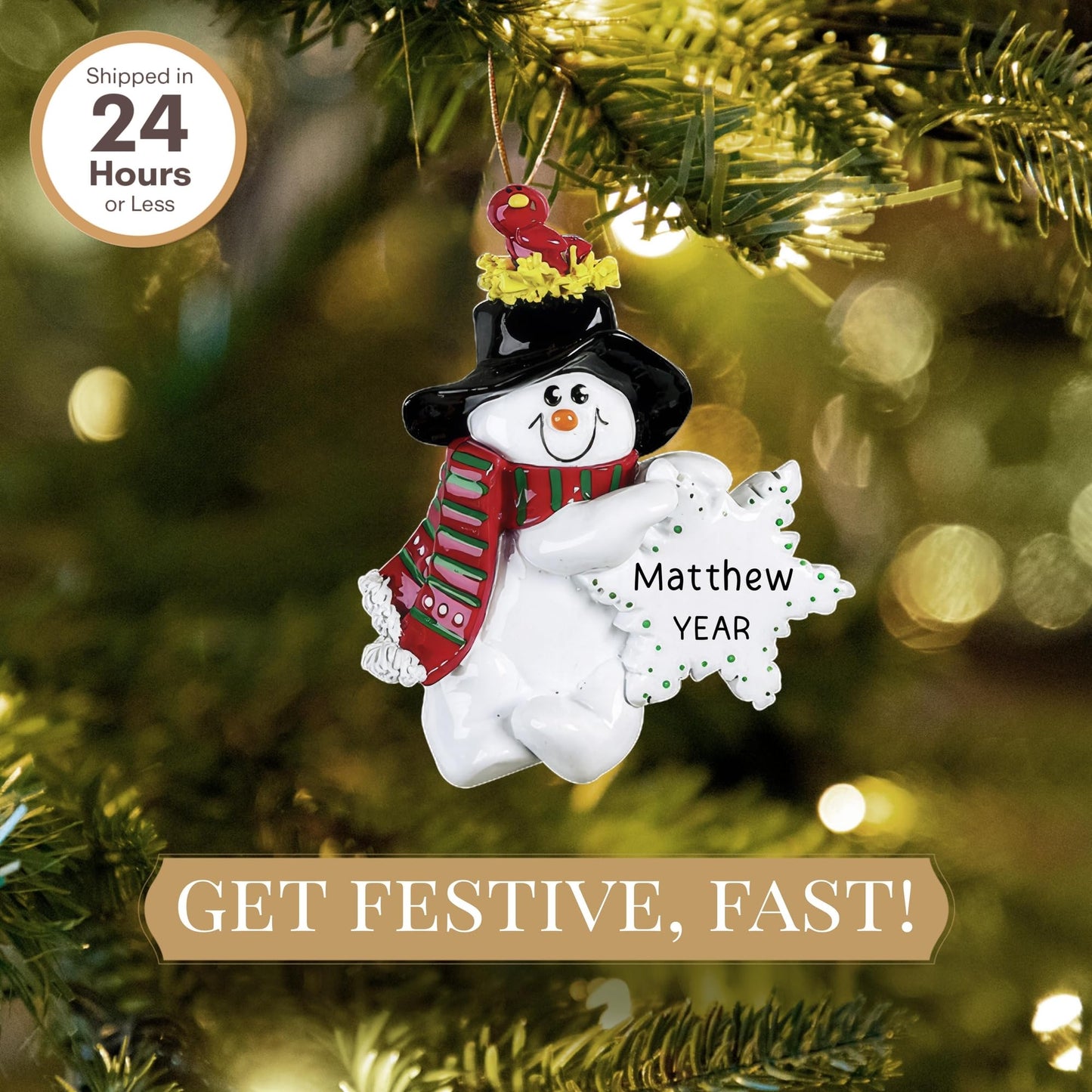 Personalized Snowman Ornaments 2024 - Fast & Free 24h Customization β Winter Snowman Christmas Decorations with Name - Comes Gift-Wrapped for Kids, Boys & Girls 2-10 - Kids Cute Snowman Ornament