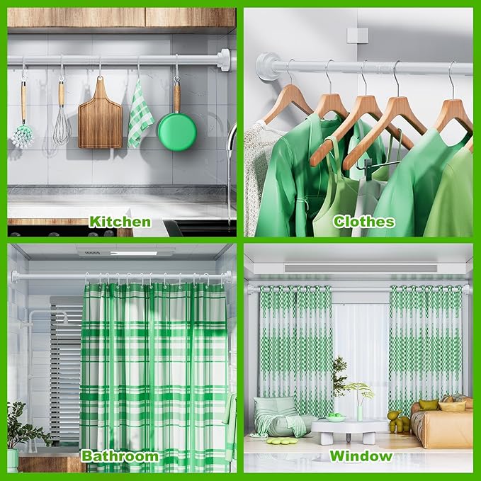 Ausemku Shower Curtain Rod - 32-92 Inch Rustproof Tension Rod, Non-Slip Spring Design, No Drilling Adjustable Curtain Rod for Bathroom, Kitchen, and Closet(White)