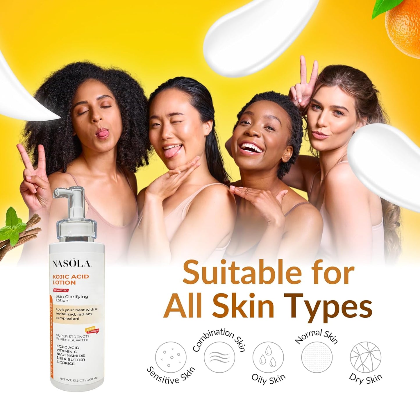Kojic Acid Lotion Natural Skin Clarifying for Face & Body with Vitamin C, Niacinamide, Shea Butter, Licorice & Green Tea for Complexion Revitalization, Women & Men