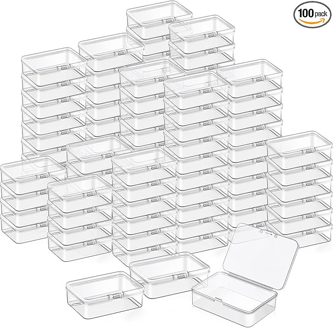 SATINIOR 100 Pcs Clear Plastic Beads Storage Containers Box Small Clear Boxes with Hinged Lid Plastic Case Mini Square Arts Crafts Storage Organizers for Small Items(3.27 x 2.13 x 1.02 Inch)