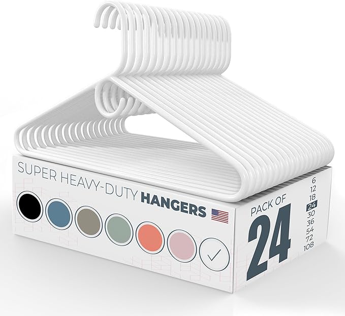 Neaties Super Heavy Duty Clothes Hangers 20 Pack (24 Count) â Made in The USA - 10lb Capacity, Thick Plastic Hangers for Pants, Coats, Jackets, Jeans and Adult Clothing â White