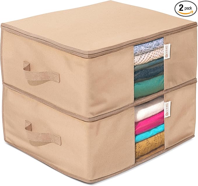 Cedar Clothes Storage Bag Organizer â Protects from Moths, Moisture, Dirt & Dust â Set of 2 Underbed Storage Bags for Clothes, Cashmere Sweaters, Bedding & More - Underbed Storage - Beige