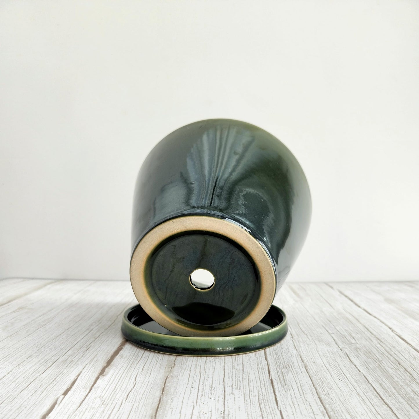 Wavy Studio Glazed Gradient Color Ceramic Planter with Drainage Hole & Saucer for Indoor Tropical Plants, Green Reactive Glaze Plant Pot (Emerald Green, 6")"