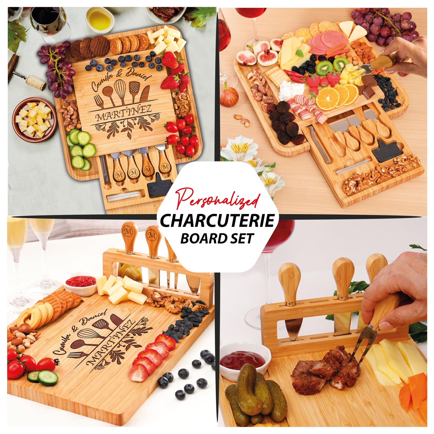 Personalized Charcuterie Board Gifts for Couples β Custom Large Cheese Board with Knife & Utensil Set for Wedding, Anniversary, Birthday, Housewarming, Engagement, Party, New Home, Christmas