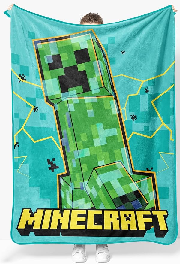 Jay Franco Kids Plush Throw Blanket â Soft & Cozy Fleece Throw for Bedroom & Couch Décor, Official Licensed Product, Teal - Minecraft, 46x60 - Throw Blanket