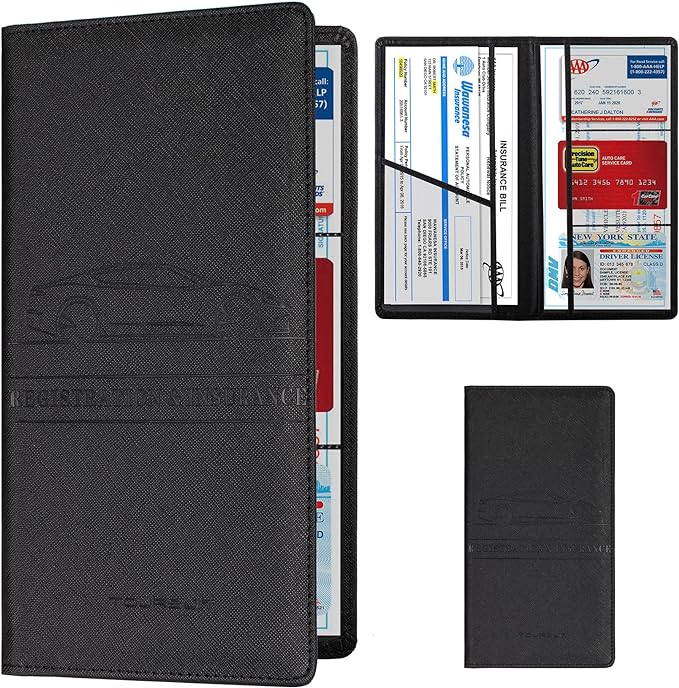 TOURSUIT Car Registration and Insurance Card Holder, Vehicle License Document Glove Box Compartment Organizer, Interior Car Accessories for Women Men Teens (Cross Black)
