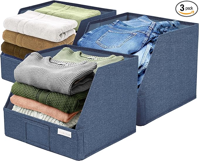 Trapezoid Storage Bins â 12x12x10 Fabric Storage Baskets, Collapsible Easy-Access Organiser Boxes for Baby Clothes, Kids Room Organizer â Navy Blue, 3 Pack