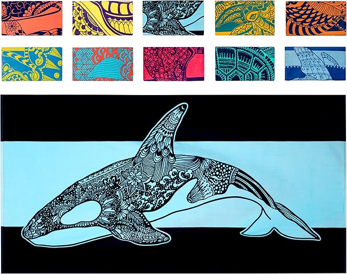 Nova Blue Orca Beach Towel (34 X 63) â Navy & Blue Colorway with Tropical Whale Design Travel Beach Towels Made from 100% Cotton â Vibrant Colorful Blanket Towel â Extra Large