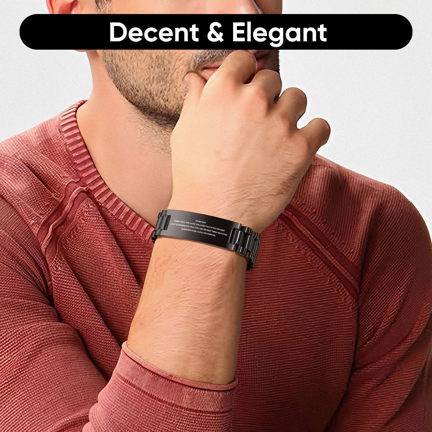 VNOX Anniversary Bracelet Gifs for Him - Black Stainless Steel Love Quote Link Bracelet for Man,Bracelet Love Message Gift Card for Him,Valentine Days Christmas Birthday Gift Ideas for Him