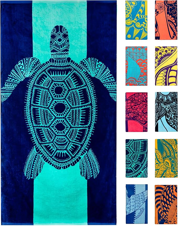 Nova Blue Turtle Beach Towel â Tropical Blue Colors with A Unique Design, Extra Large, XL (34âx 63â) Made from 100% Cotton for Kids & Adults